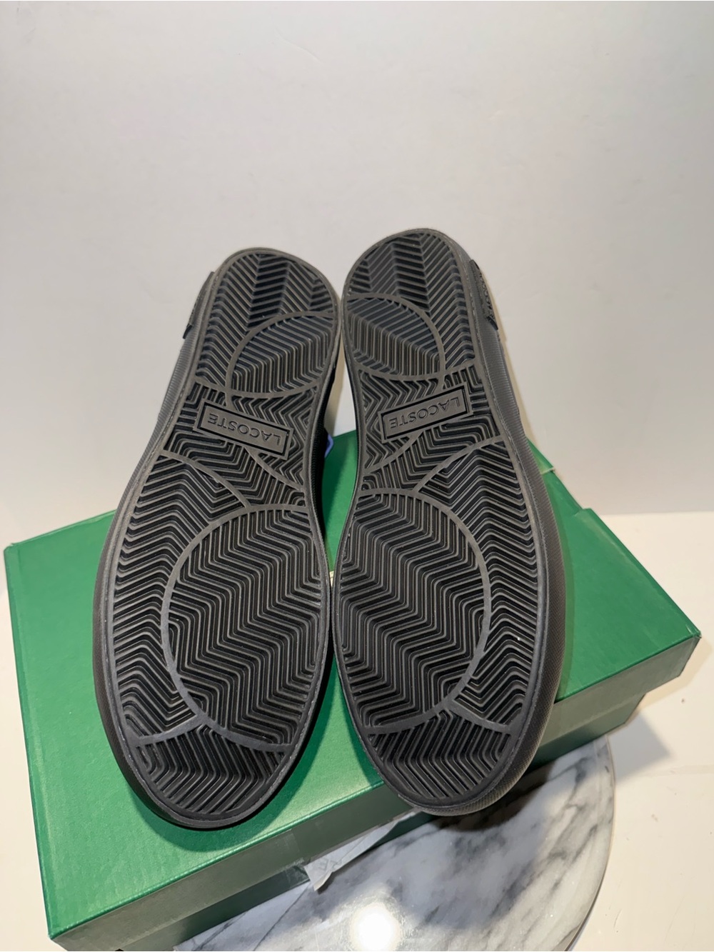 Lacoste Powercourt Leather Sneakers Men 8.5 Black Low Top Logo Casual Shoes - Picture 5 of 9